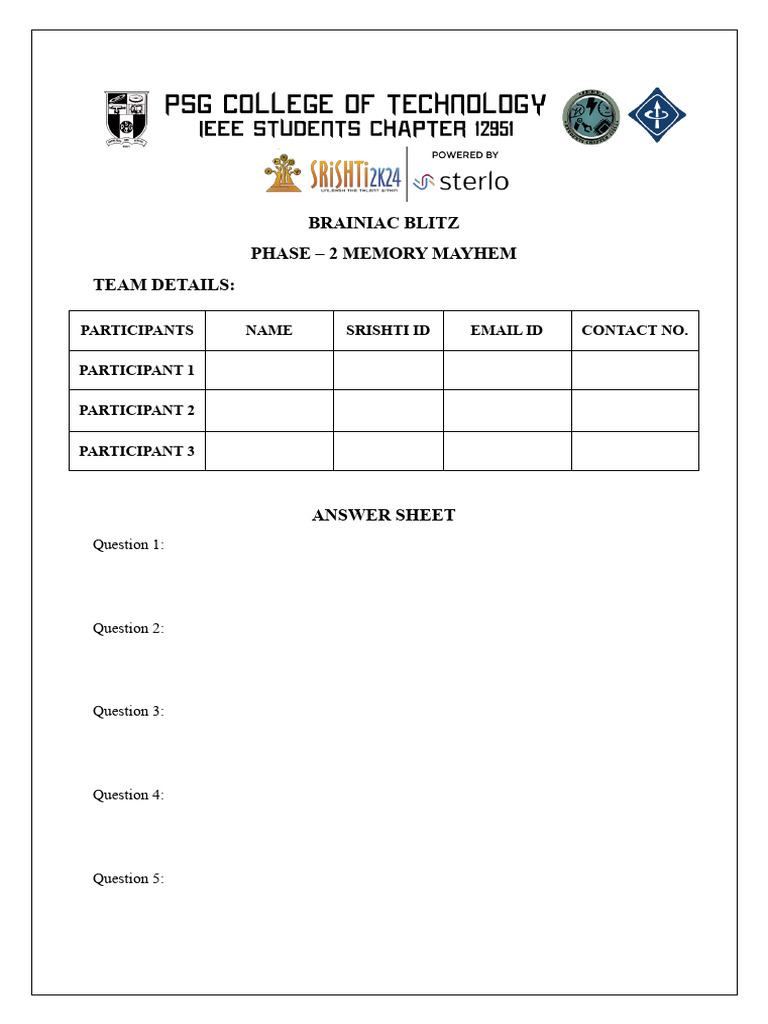 Phase 2 Memory Mayhem Answer Sheet | PDF | Sports & Recreation