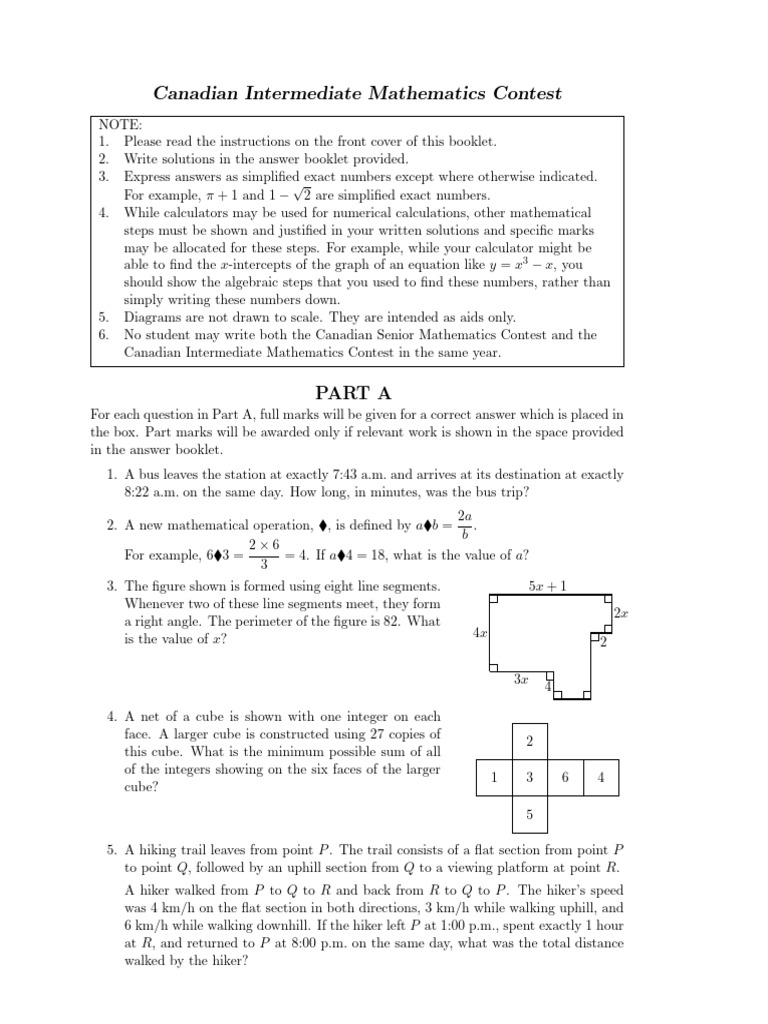 Canadian Intermediate Math Contest Guide | PDF | Hiking | Mathematics