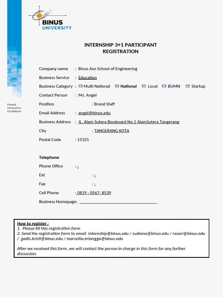 Internship Registration for Binus 3+1 | PDF | Telephony | Service ...