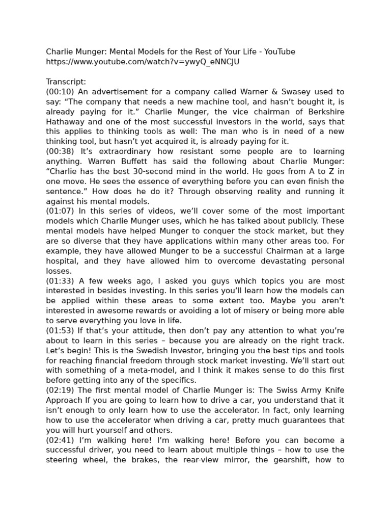 Mental Models for Success | PDF | Investing | Economics