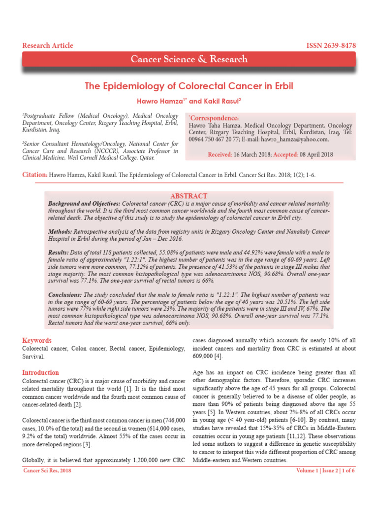 Colorectal Cancer Epidemiology in Erbil | PDF | Colorectal Cancer | Cancer