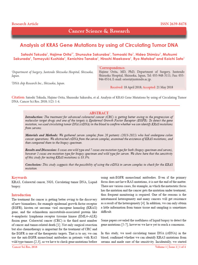 Analysis of Kras Gene Mutations by Using of Circulating Tumor Dna | PDF ...