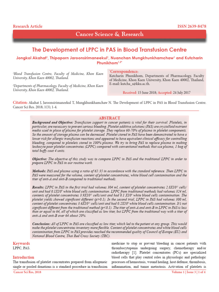 The Development of LPPC in Pas in Blood Transfusion Centre | PDF ...