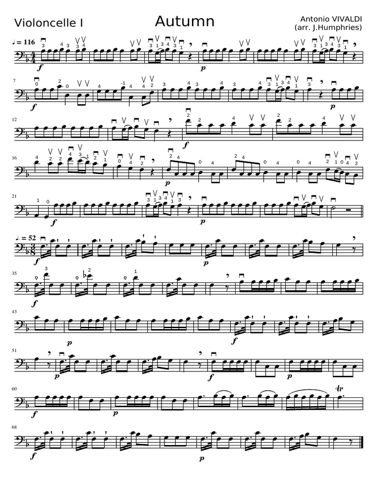 Vivaldi Autumn Cello Duet - Violoncelle I | PDF