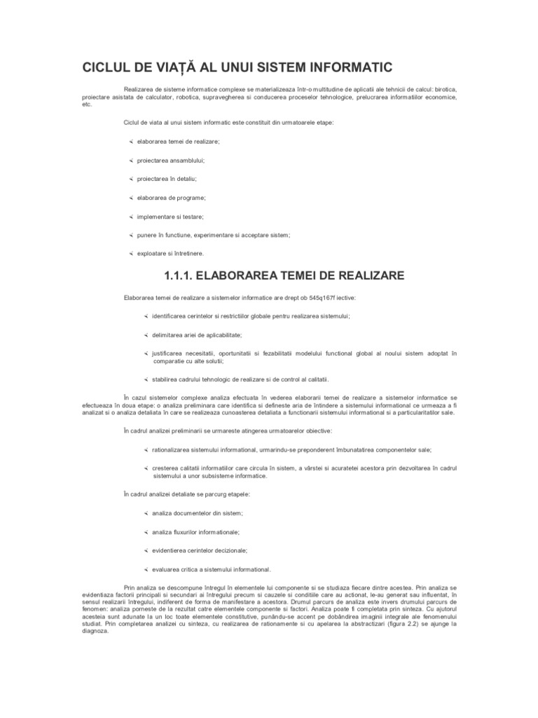 Ciclul de Viaţă Al Unui Sistem Informatic | PDF