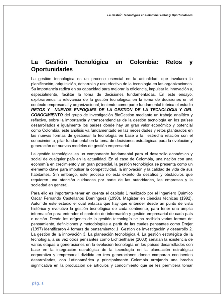 Gestión Tecnológica en Colombia: Retos y Oportunidades | PDF ...