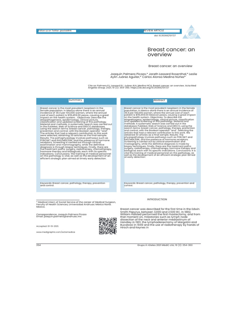 Breast Cancer - An Overwiew | PDF | Breast Cancer | Mammography