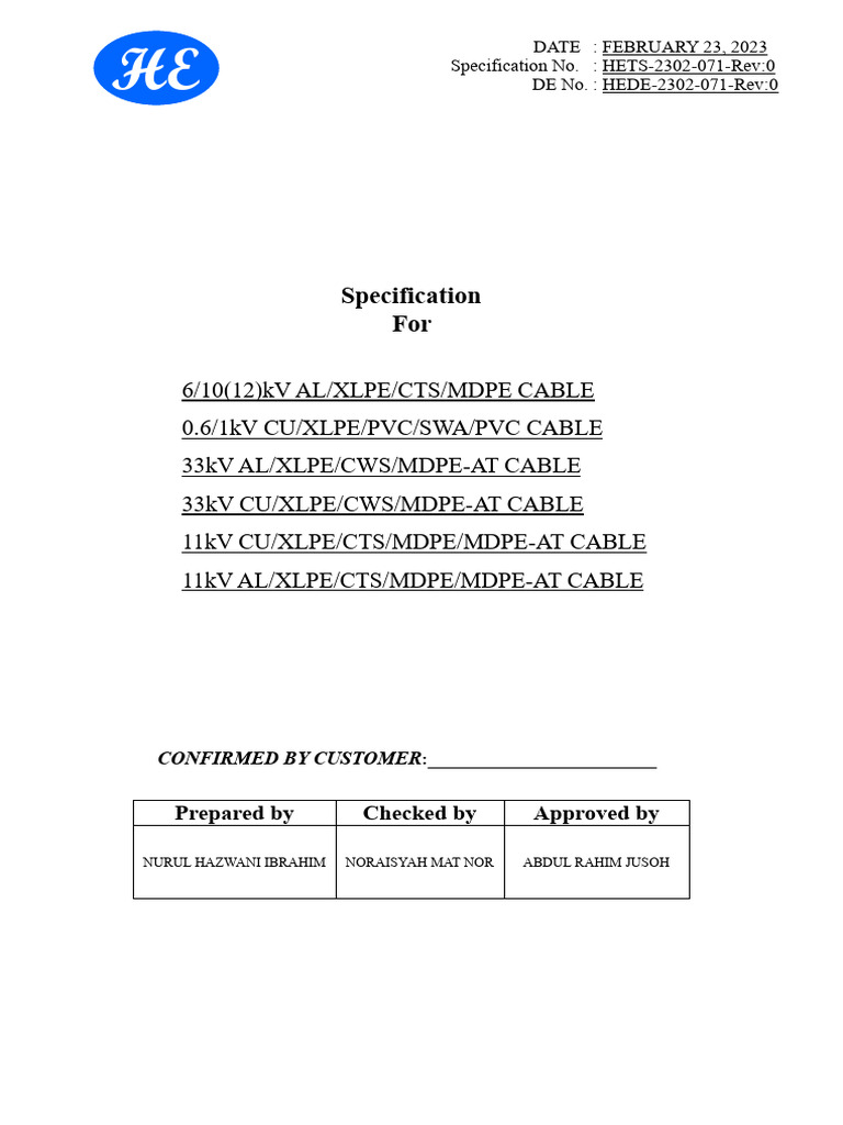 Medium Voltage Cable Specifications | PDF | Insulator (Electricity) | Wire
