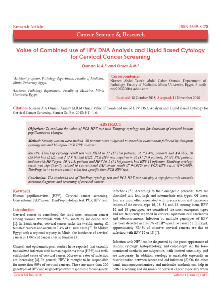 HPV DNA and Cytology in Cervical Screening | PDF | Cervical Cancer ...