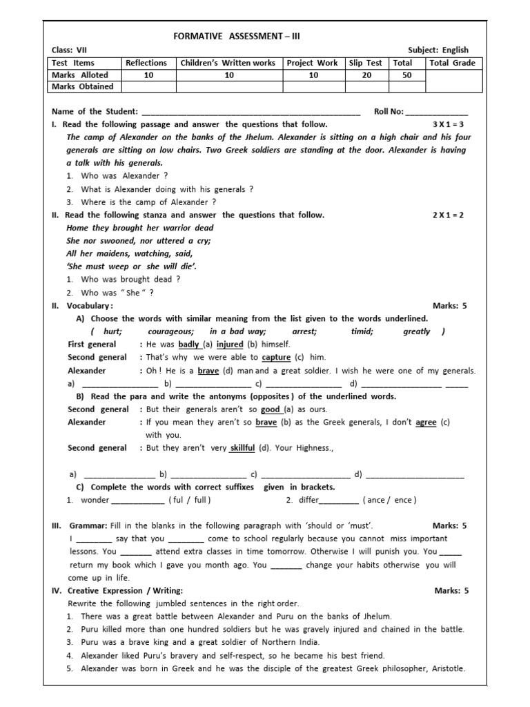 Grade 7 English Assessment | PDF