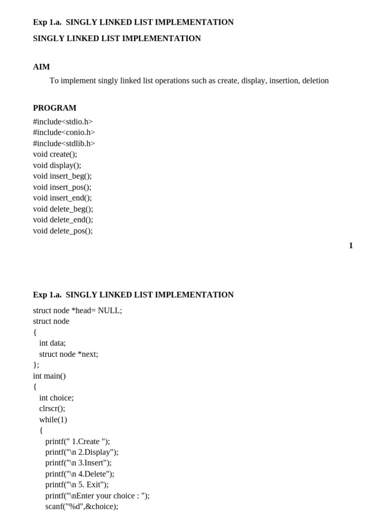 Singly Linked List Operations in C | PDF | Programming Paradigms | C++