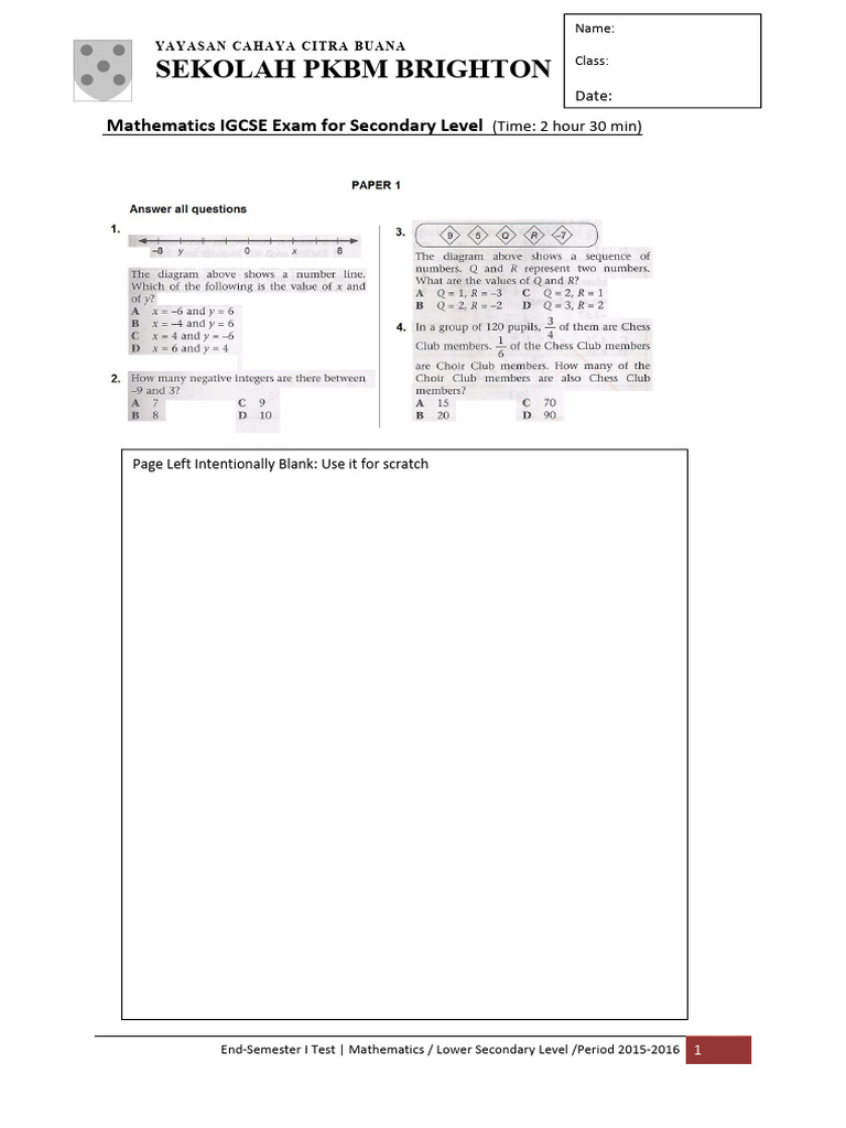 UAS - Math - IGCSE - Dec - 2015 - Naomi Cs | PDF