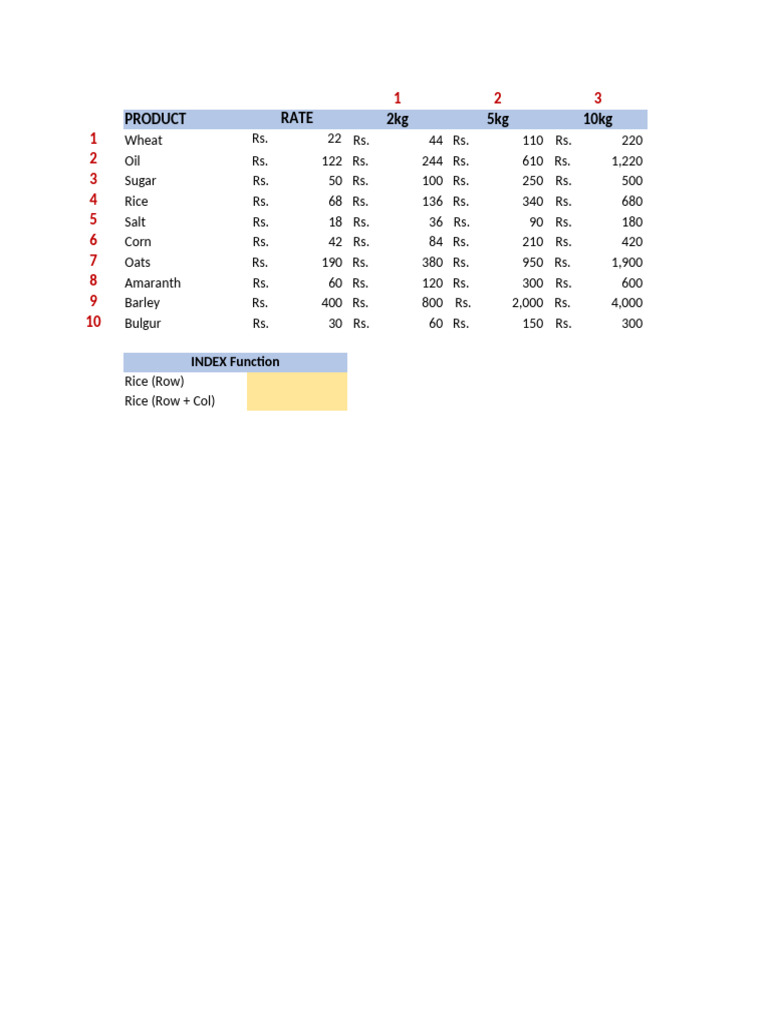 Index & Match Practice Workbook | PDF | Foods | Staple Foods