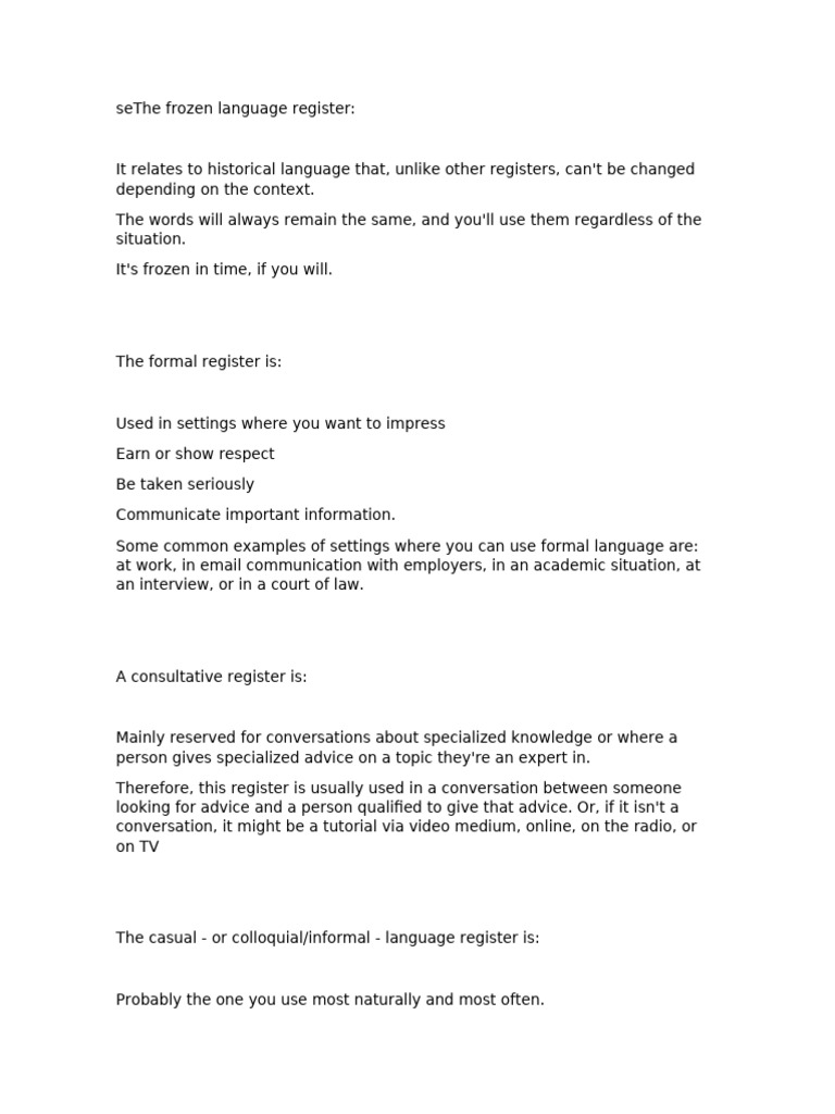 Understanding Language Registers | PDF | Conversation | Communication