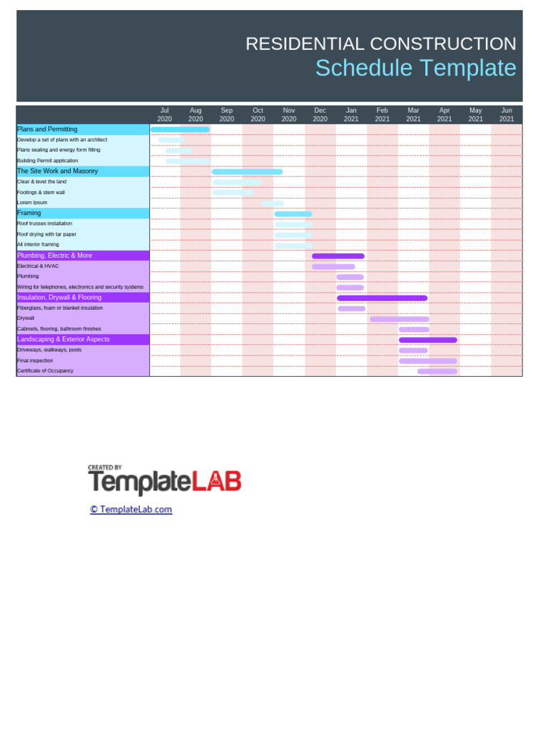 Residential Construction Schedule Template | PDF | Technology & Engineering