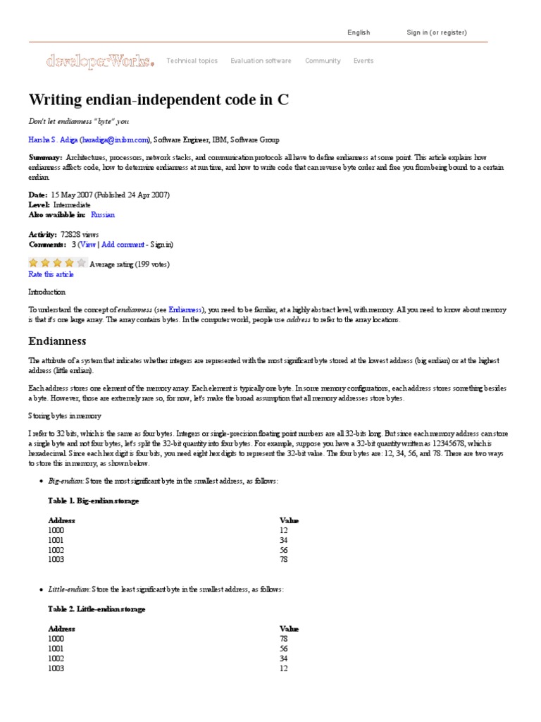 Writing Endian-Independent Code in C | PDF | Internet Protocols ...