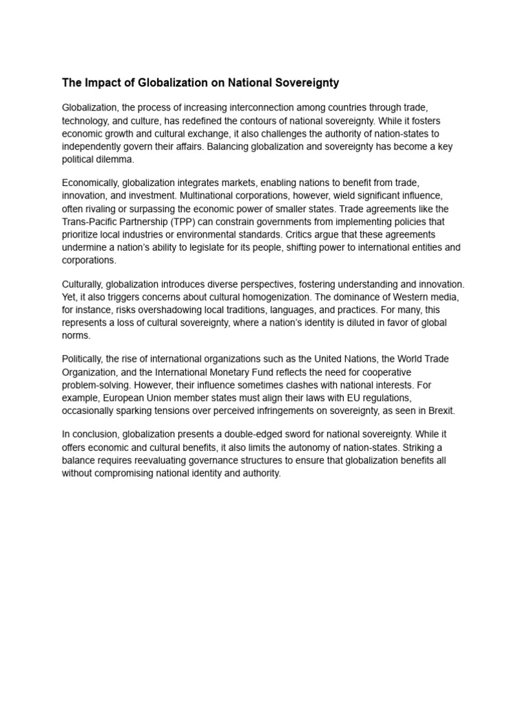 The Impact Of Globalization On National Sovereignty Pdf Finance