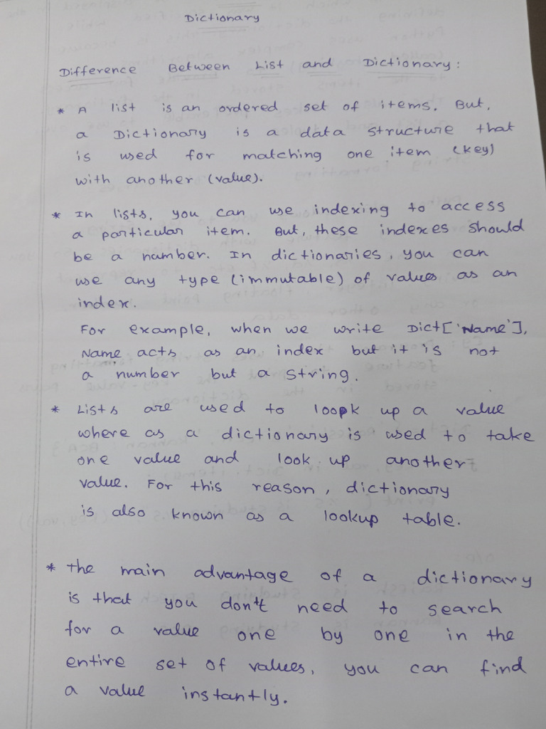 Unit 4 (Difference Between List and Dictionary) | PDF