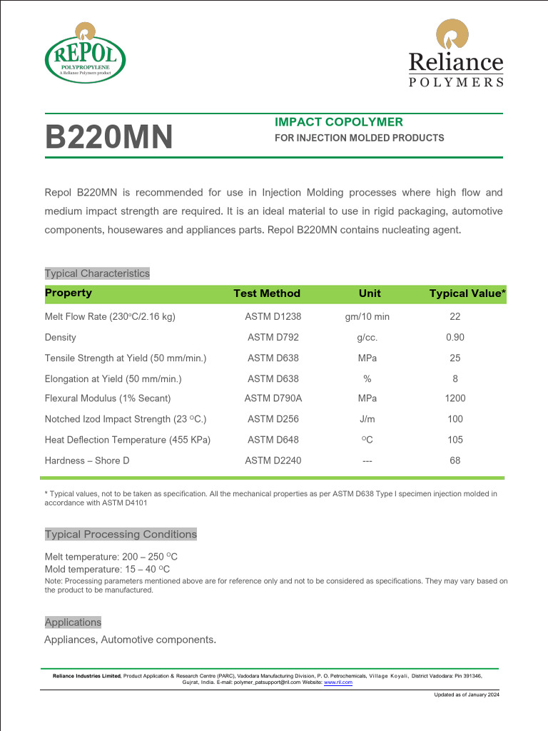 Repol B220MN Product Data Sheet | PDF | Strength Of Materials | Pascal ...