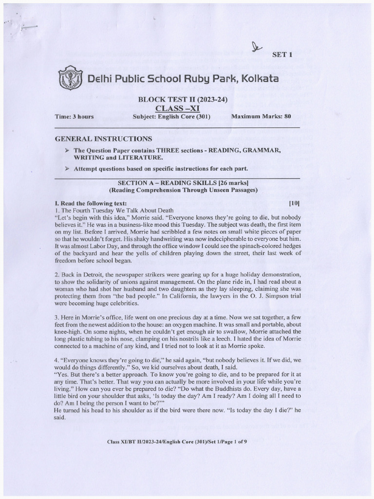 CL 11 Annual Exam 2023-24 English | PDF