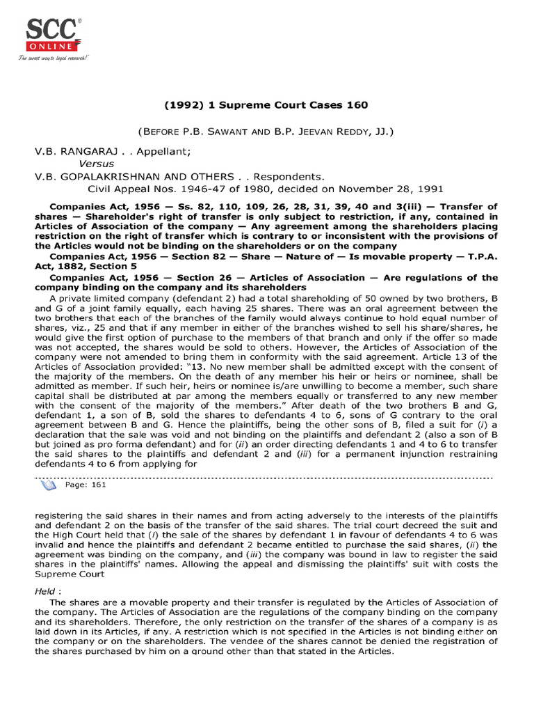 V.B. Rangaraj v. V.B. Gopalakrishnan | PDF | Supreme Court Of The ...