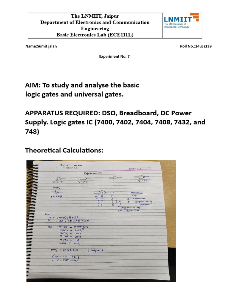 Basic Logic Gates Experiment Report | PDF | Computers | Technology ...