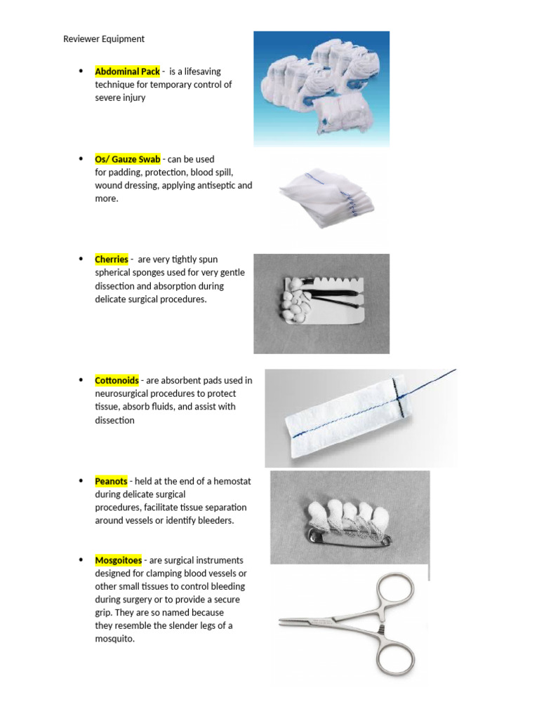 Equipment Surgery Reviewer | PDF | Surgery | Surgical Specialties