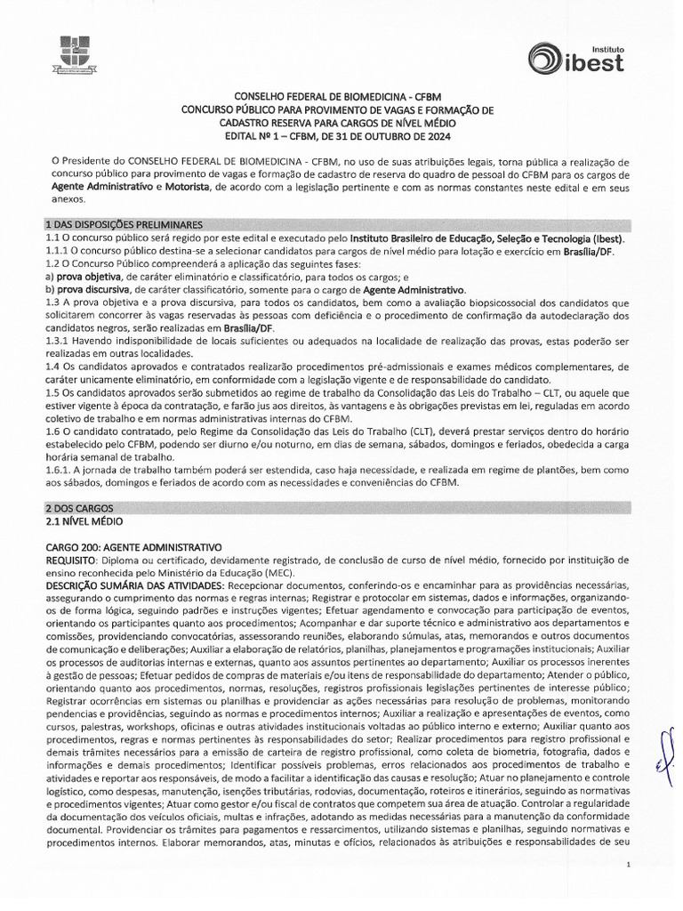 Edital N°01 CFBM de 31 de Outubro de 2024 | PDF