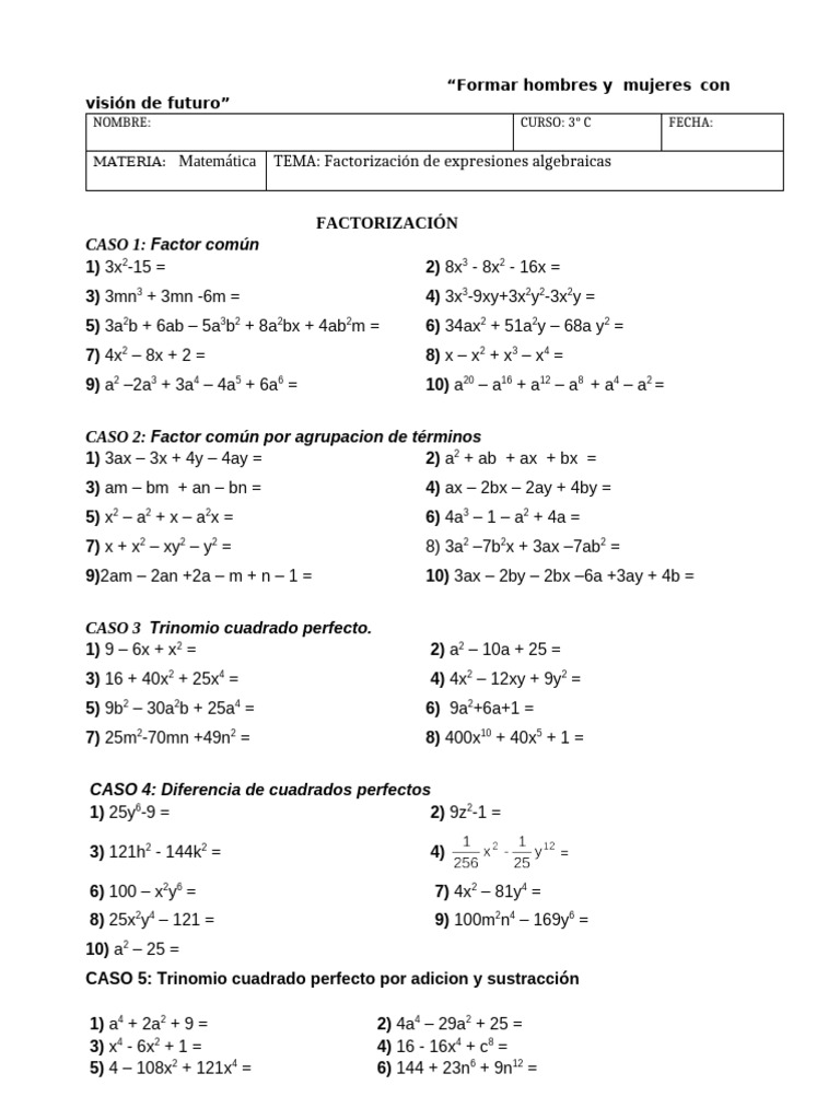 Factorizacion Tarea Pdf Métodos Y Materiales De Enseñanza