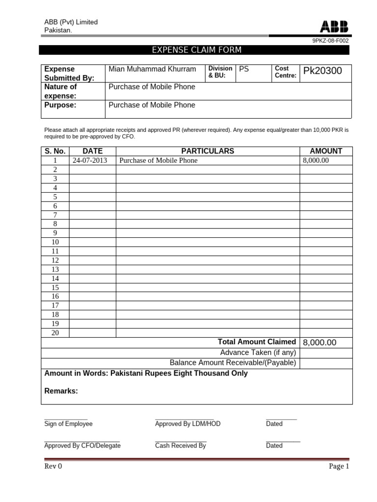 Mobile Phone Expense Claim Form | PDF | Business
