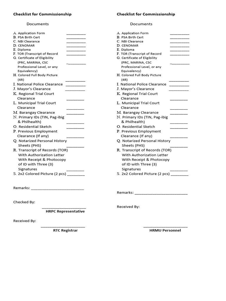 Commissionship Document Checklist | PDF