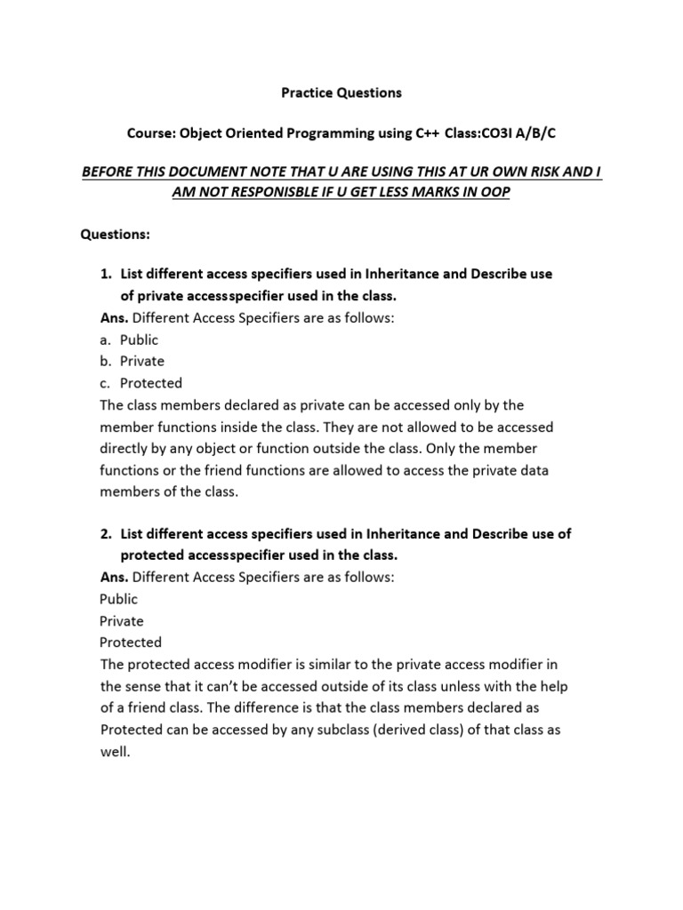 Answer bank for oop ct2 pdf class computer programming