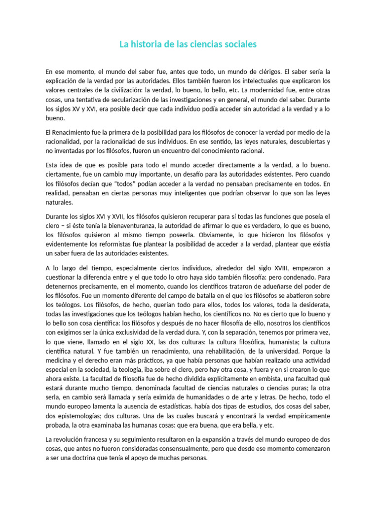 La Historia de Las Ciencias Sociales | PDF | Conocimiento | Verdad