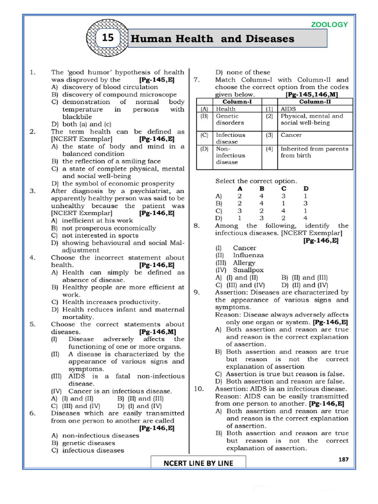 Human Health and Disease Ncert Lines | PDF