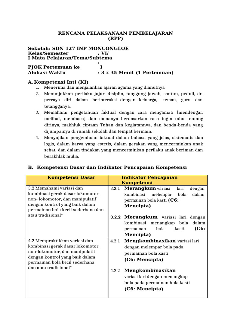RPP BACKWARD DESIGN Pjok | PDF