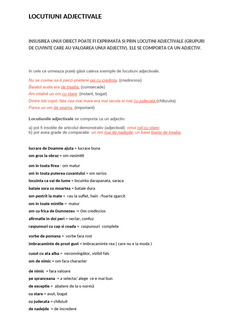 Locutiuni Adjectivale | PDF