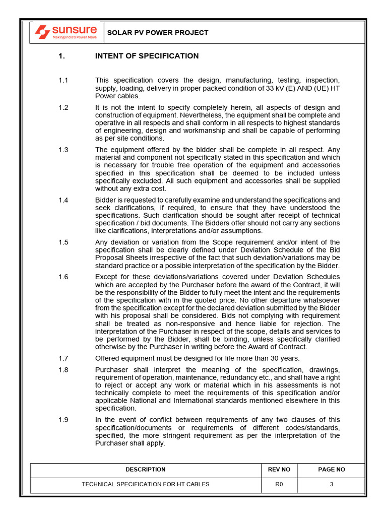 HT Power Cable Specification Guide | PDF | Specification (Technical ...