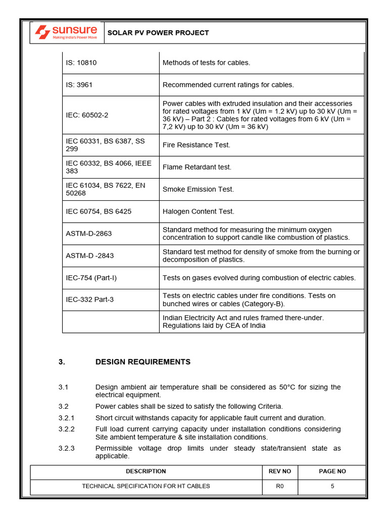 Technical Specification For HT Cables 5 | PDF | Smoke | Electrical Wiring