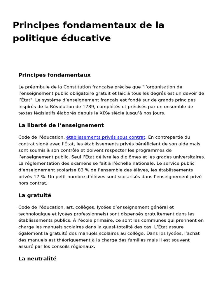 Principes de la politique éducative française | PDF | Laïcité | Justice