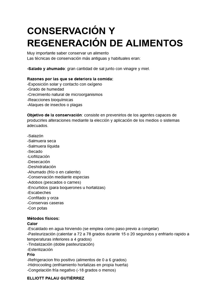Técnicas de Conservación de Alimentos | PDF | Cocinando | Alimentos