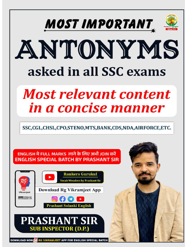 Most Important Antonyms Asked in All SSC Exams Smart e Book by Prashant ...