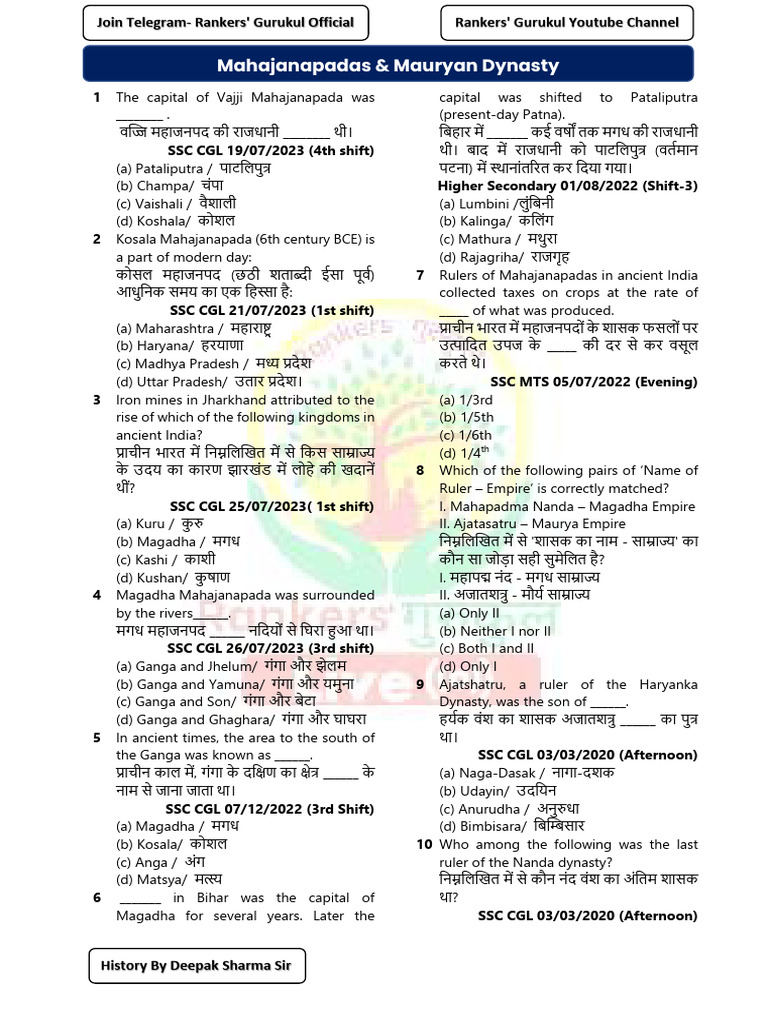 Mahajanapadas & Mauryan Dynasty Printable | PDF