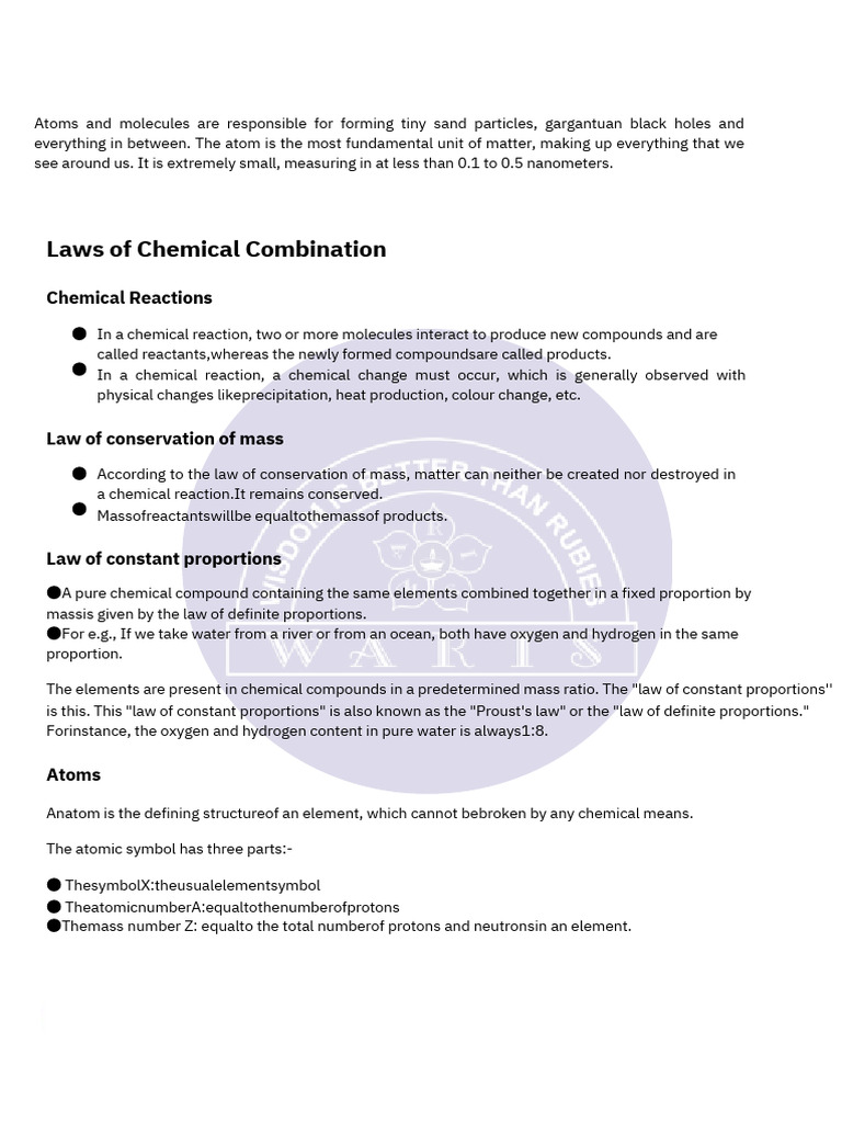 Chemistry Basics for Class 9 Students | PDF | Mole (Unit) | Molecules