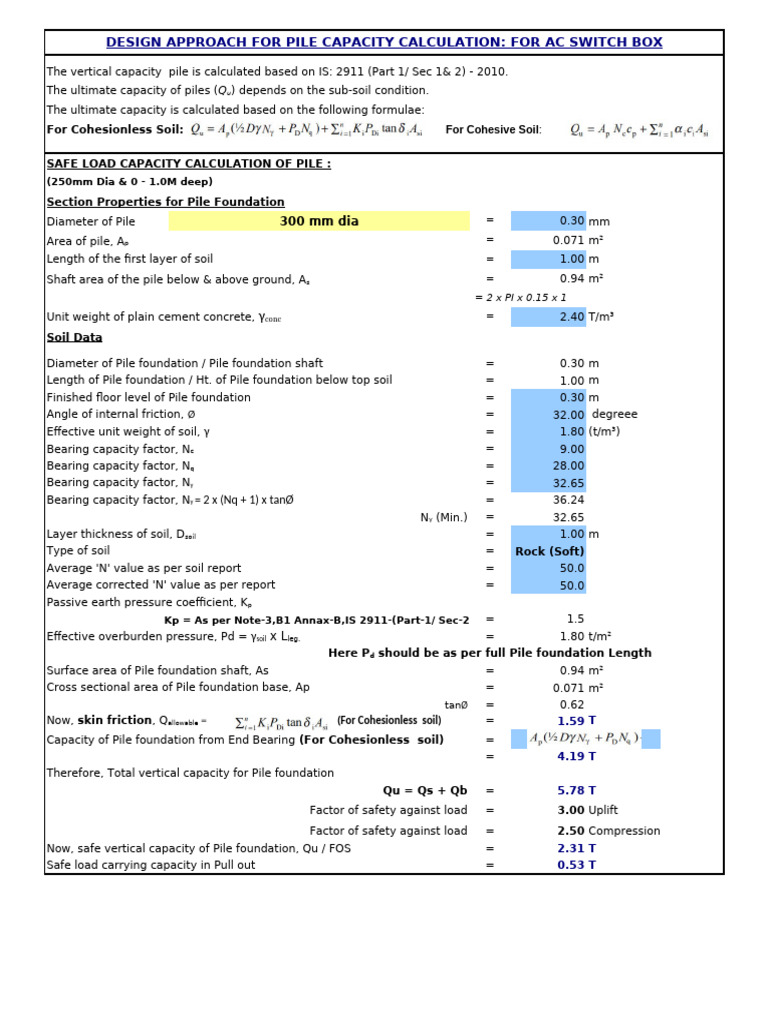 Pile Capacity Calculation for AC Box | PDF | Deep Foundation | Friction
