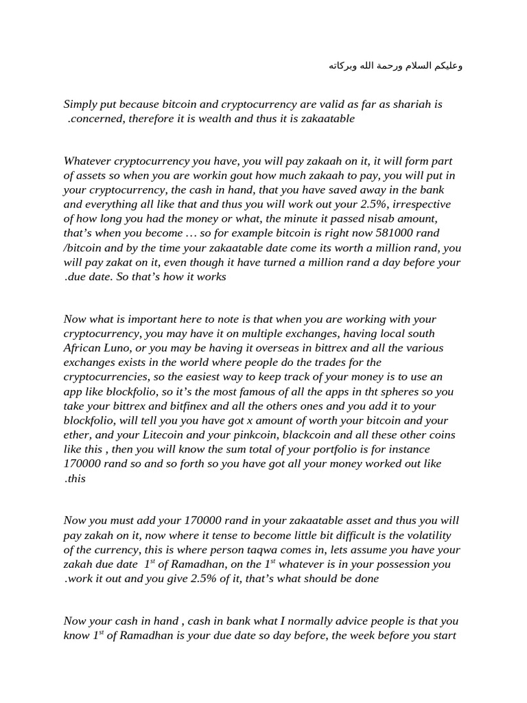 Zakah Calculation for Bitcoin Holders | PDF | Cryptocurrency | Money