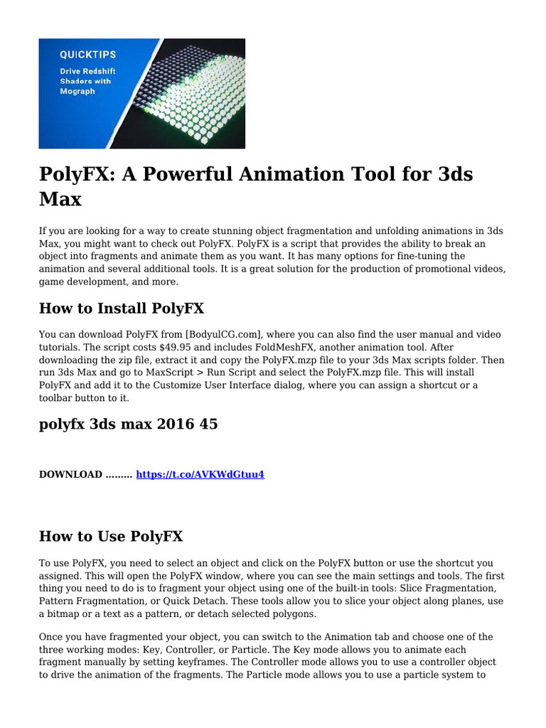 PolyFX: Install & Use in 3ds Max | PDF | Autodesk 3ds Max | Computing ...