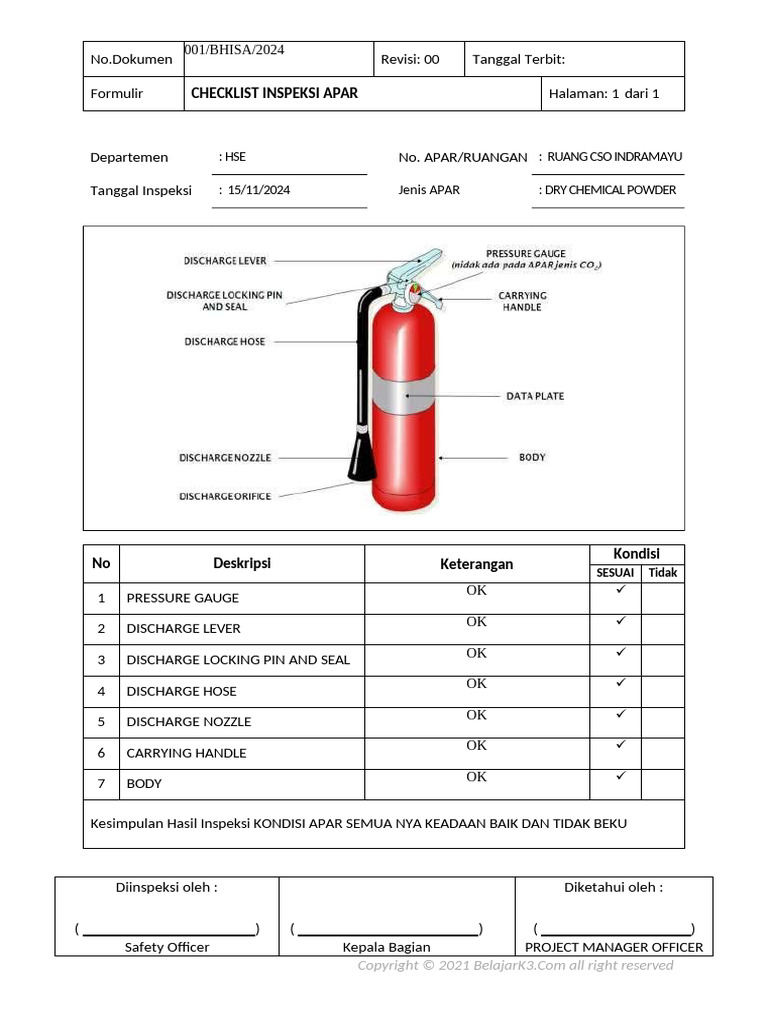 Checklist Inspeksi APAR Indramayu | PDF