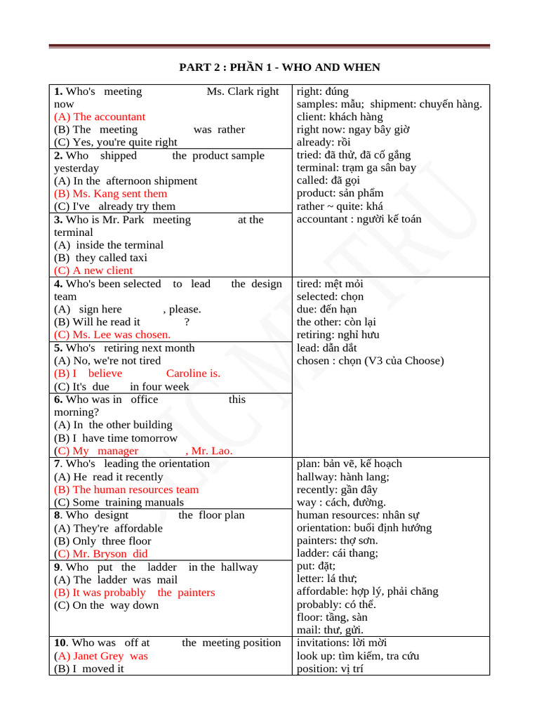 Meeting and Shipping Questions Guide | PDF | Vietnam