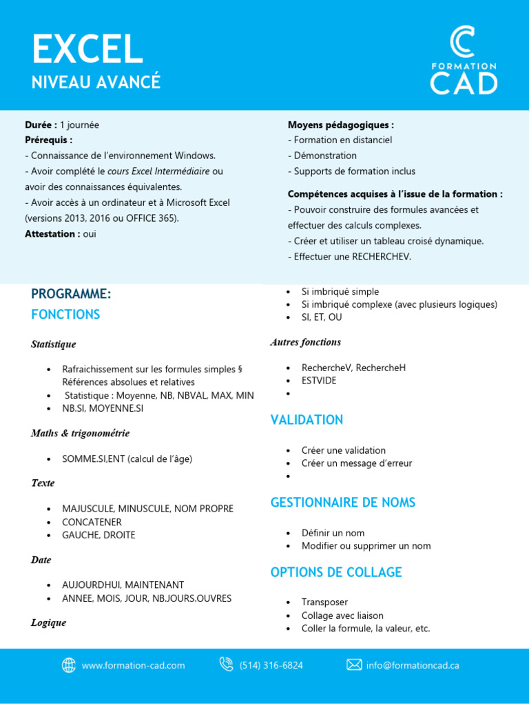 Formation Excel Avancé - Niveau 1 | PDF | Microsoft Excel | Logiciel
