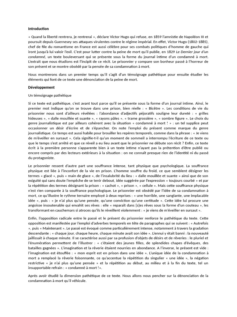 Plaidoyer de Hugo contre la peine de mort | PDF | Peine capitale ...